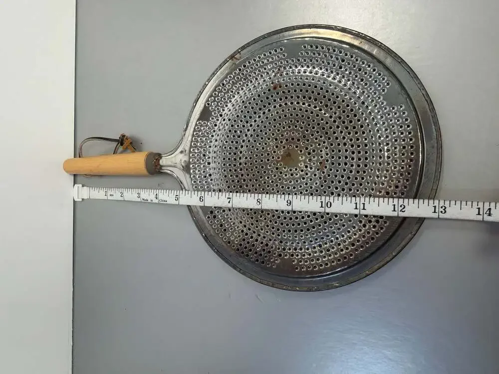 Vintage‎ 1950s Splatter Screen Flat Metal Strainer With Dark Wood Handle
